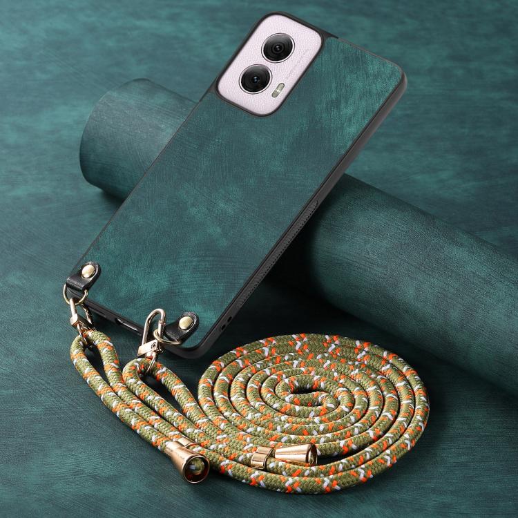 For Motorola Moto G Power 2024 5G Vintage Leather PC Back Cover Phone Case with Crossbody Strap