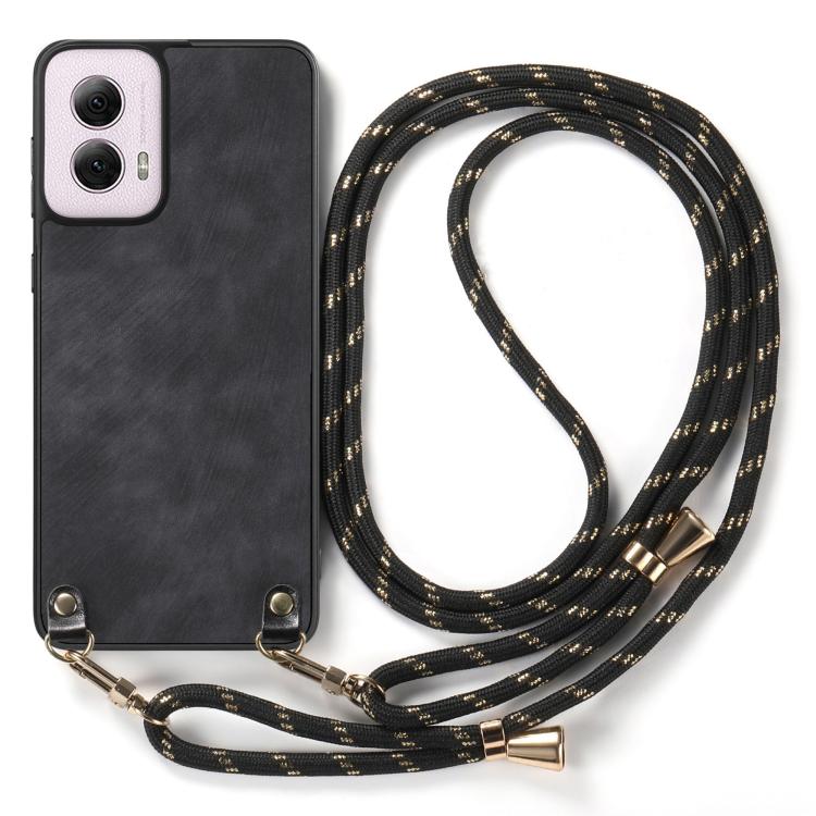 For Motorola Moto G Power 2024 5G Vintage Leather PC Back Cover Phone Case with Crossbody Strap