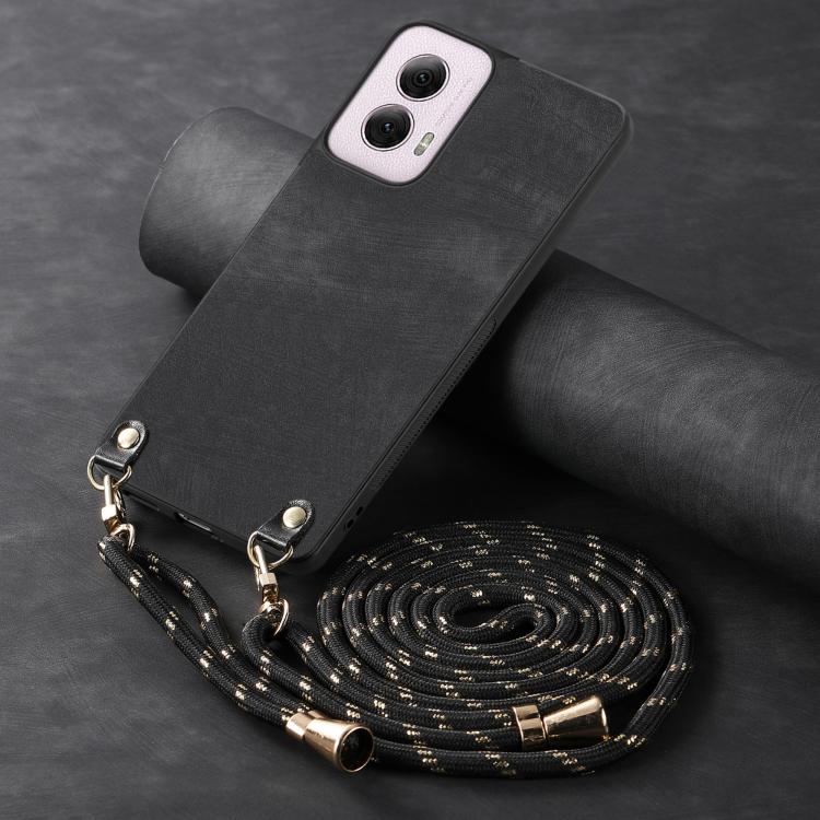 For Motorola Moto G Power 2024 5G Vintage Leather PC Back Cover Phone Case with Crossbody Strap