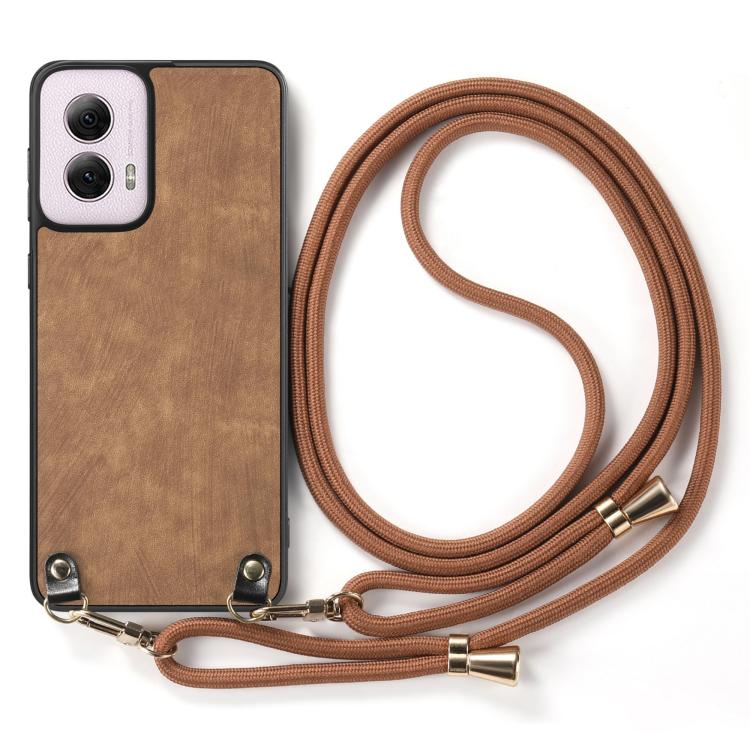 For Motorola Moto G Power 2024 5G Vintage Leather PC Back Cover Phone Case with Crossbody Strap
