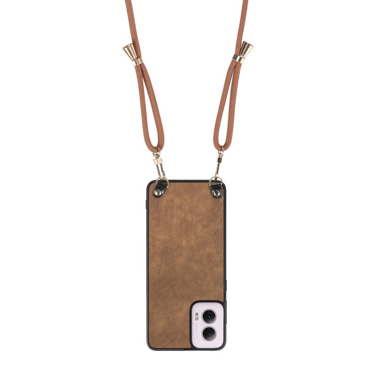 For Motorola Moto G Power 2024 5G Vintage Leather PC Back Cover Phone Case with Crossbody Strap