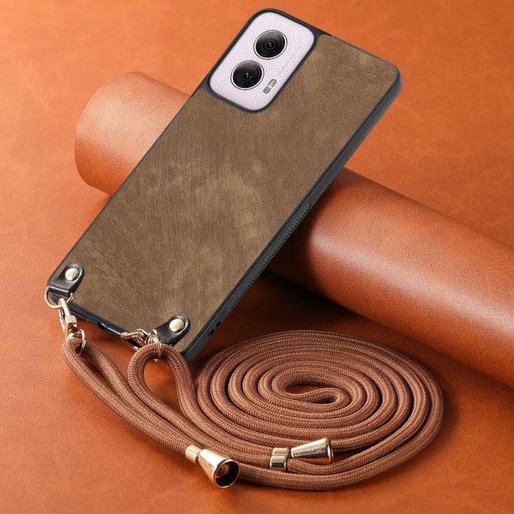 For Motorola Moto G Power 2024 5G Vintage Leather PC Back Cover Phone Case with Crossbody Strap