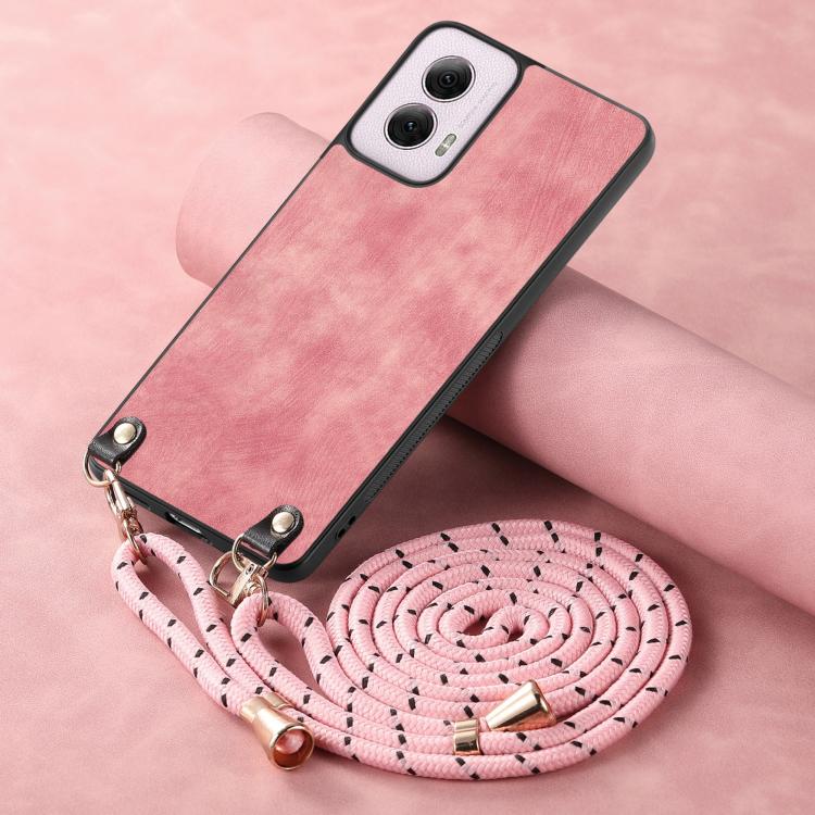 For Motorola Moto G Power 2024 5G Vintage Leather PC Back Cover Phone Case with Crossbody Strap