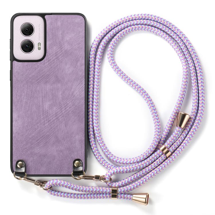 For Motorola Moto G Power 2024 5G Vintage Leather PC Back Cover Phone Case with Crossbody Strap