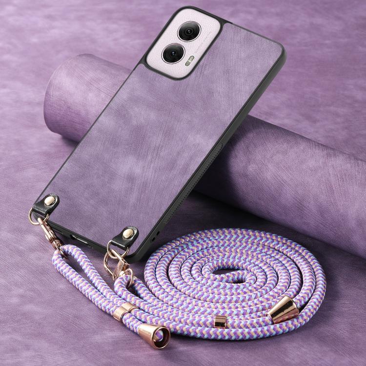 For Motorola Moto G Power 2024 5G Vintage Leather PC Back Cover Phone Case with Crossbody Strap