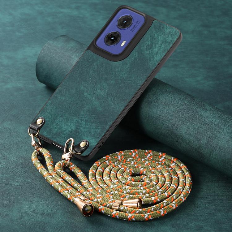 For Motorola Moto G85 Vintage Leather PC Back Cover Phone Case with Crossbody Strap