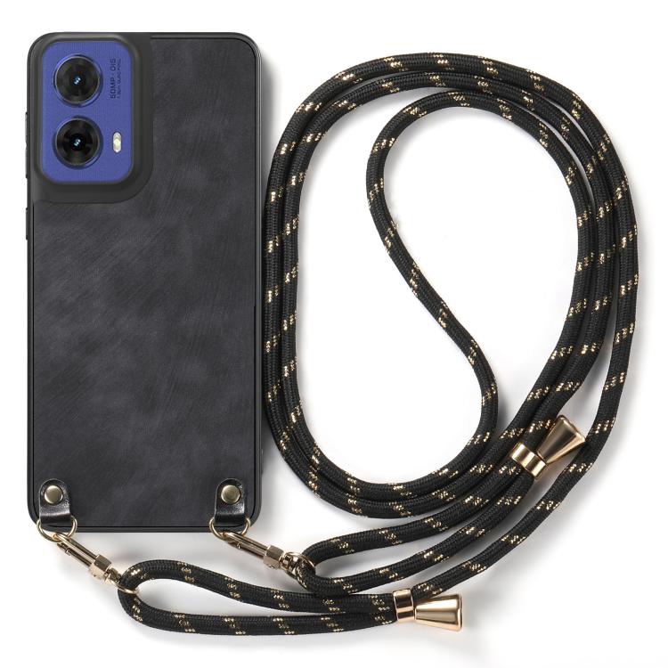 For Motorola Moto G85 Vintage Leather PC Back Cover Phone Case with Crossbody Strap