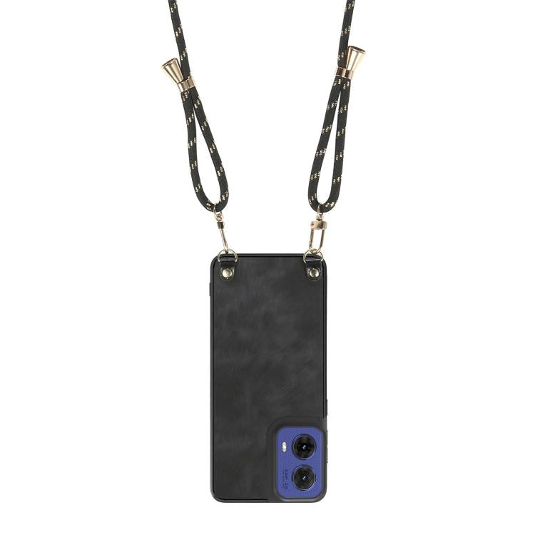 For Motorola Moto G85 Vintage Leather PC Back Cover Phone Case with Crossbody Strap