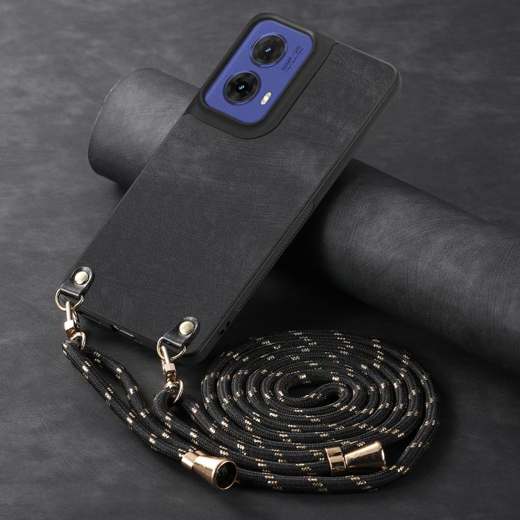 For Motorola Moto G85 Vintage Leather PC Back Cover Phone Case with Crossbody Strap