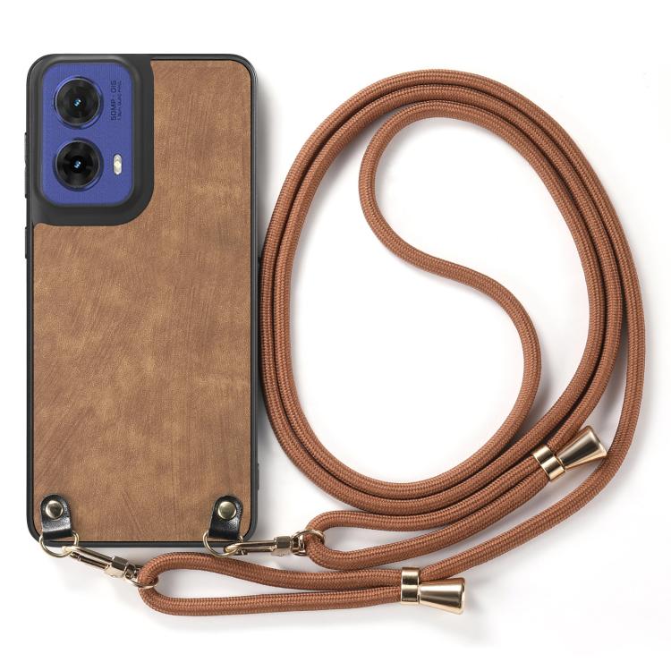 For Motorola Moto G85 Vintage Leather PC Back Cover Phone Case with Crossbody Strap