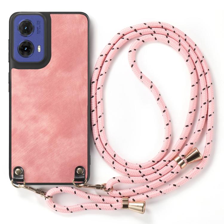 For Motorola Moto G85 Vintage Leather PC Back Cover Phone Case with Crossbody Strap