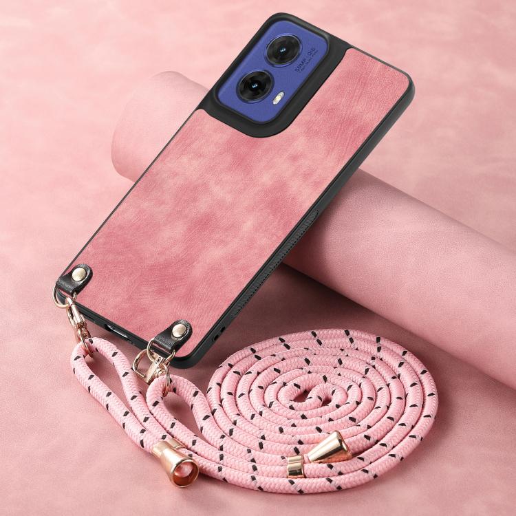 For Motorola Moto G85 Vintage Leather PC Back Cover Phone Case with Crossbody Strap