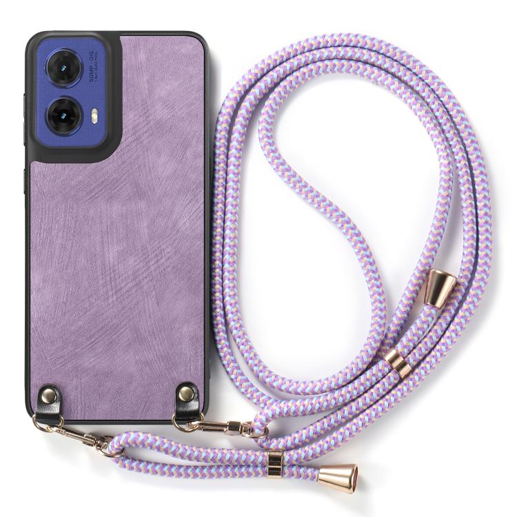 For Motorola Moto G85 Vintage Leather PC Back Cover Phone Case with Crossbody Strap