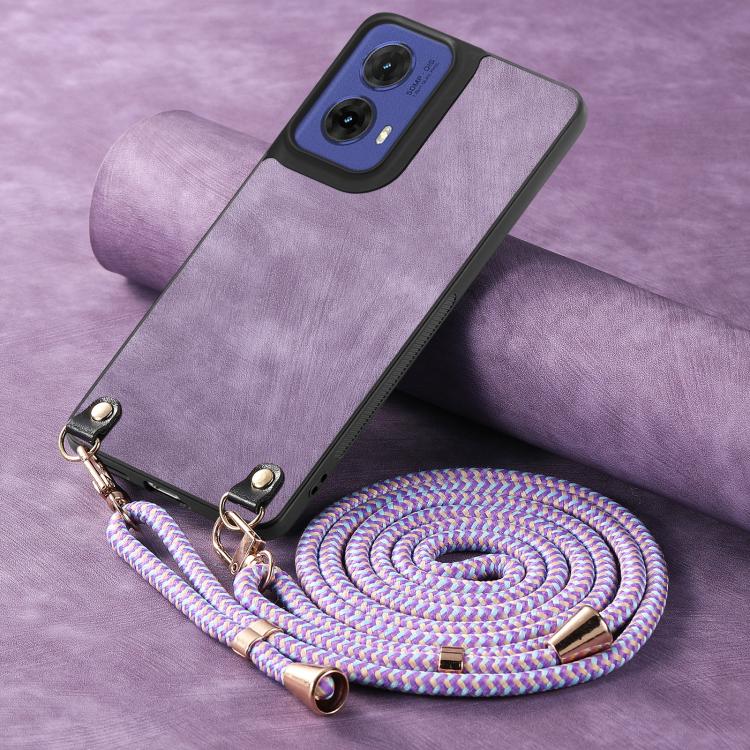 For Motorola Moto G85 Vintage Leather PC Back Cover Phone Case with Crossbody Strap