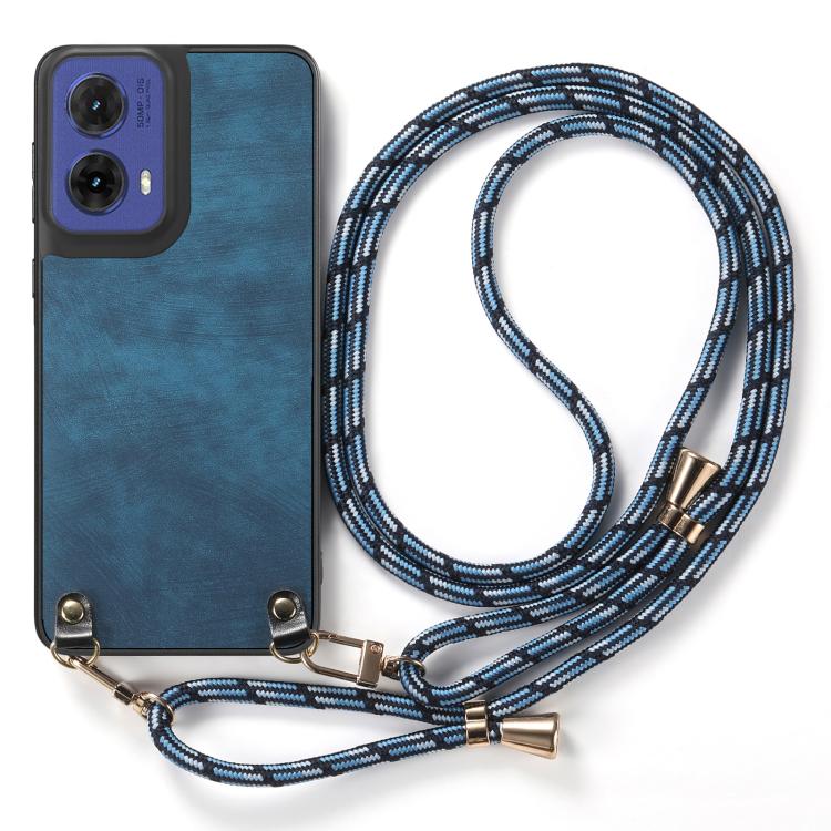 For Motorola Moto G85 Vintage Leather PC Back Cover Phone Case with Crossbody Strap