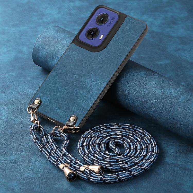 For Motorola Moto G85 Vintage Leather PC Back Cover Phone Case with Crossbody Strap