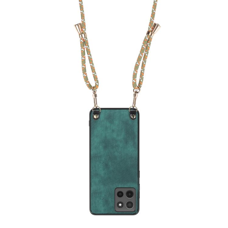 For Motorola Moto G15 Vintage Leather PC Back Cover Phone Case with Crossbody Strap