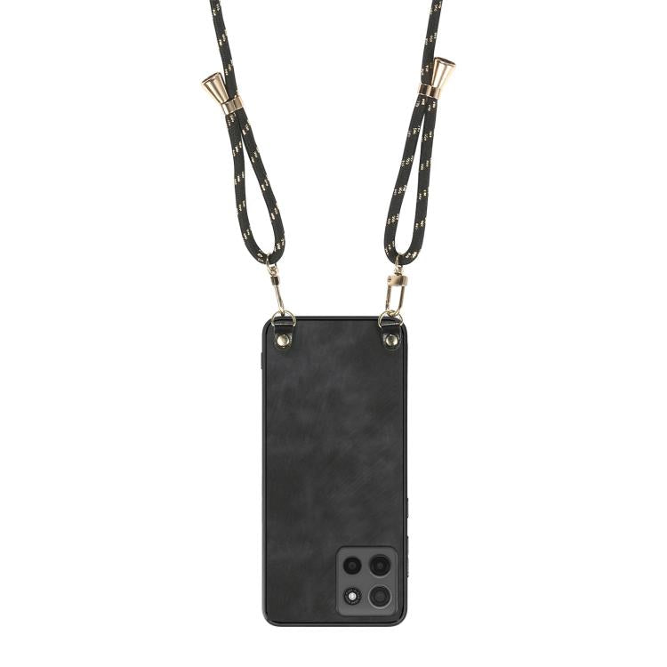 For Motorola Moto G15 Vintage Leather PC Back Cover Phone Case with Crossbody Strap
