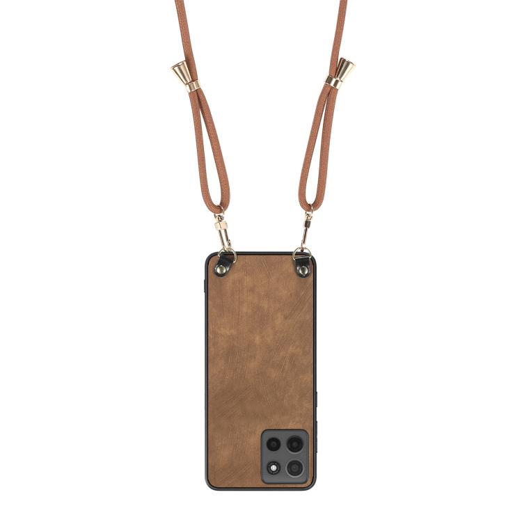 For Motorola Moto G15 Vintage Leather PC Back Cover Phone Case with Crossbody Strap