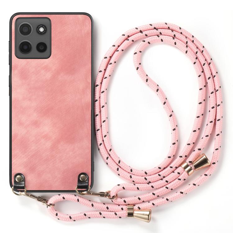 For Motorola Moto G15 Vintage Leather PC Back Cover Phone Case with Crossbody Strap