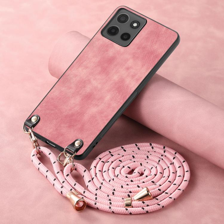 For Motorola Moto G15 Vintage Leather PC Back Cover Phone Case with Crossbody Strap