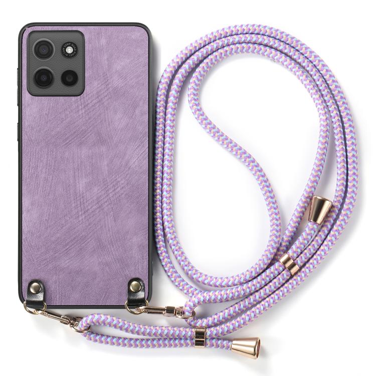 For Motorola Moto G15 Vintage Leather PC Back Cover Phone Case with Crossbody Strap