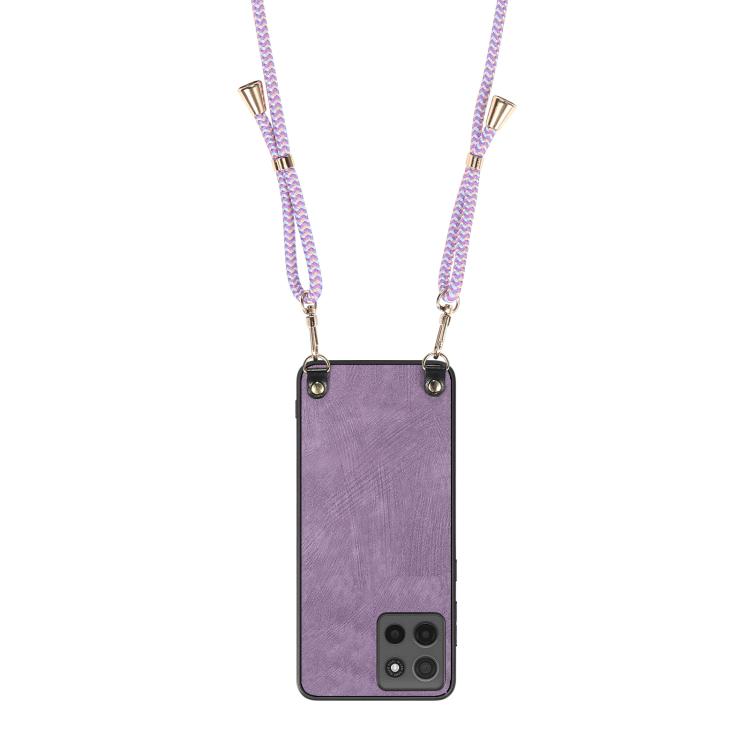 For Motorola Moto G15 Vintage Leather PC Back Cover Phone Case with Crossbody Strap