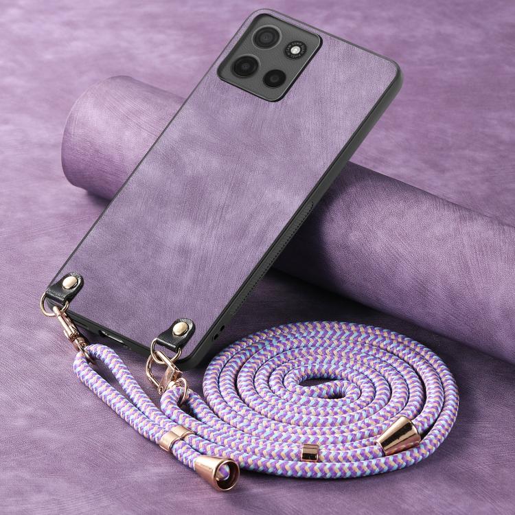 For Motorola Moto G15 Vintage Leather PC Back Cover Phone Case with Crossbody Strap