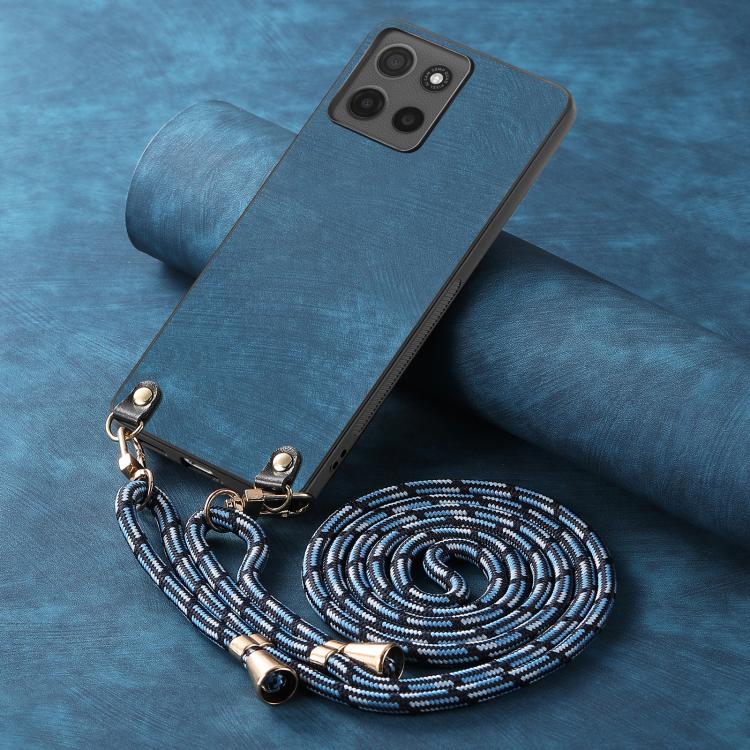 For Motorola Moto G15 Vintage Leather PC Back Cover Phone Case with Crossbody Strap