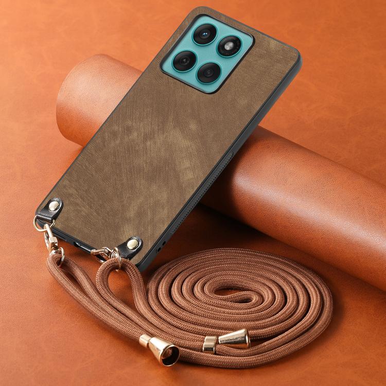For Motorola Edge 60 Fusion Vintage Leather PC Back Cover Phone Case with Crossbody Strap