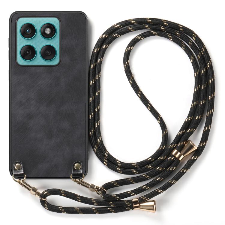 For Motorola Edge 60 / 60s Vintage Leather PC Back Cover Phone Case with Crossbody Strap