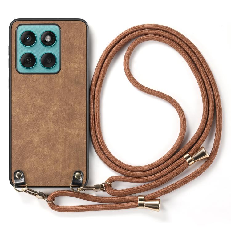 For Motorola Edge 60 / 60s Vintage Leather PC Back Cover Phone Case with Crossbody Strap