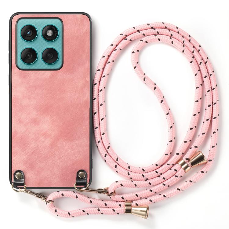 For Motorola Edge 60 / 60s Vintage Leather PC Back Cover Phone Case with Crossbody Strap