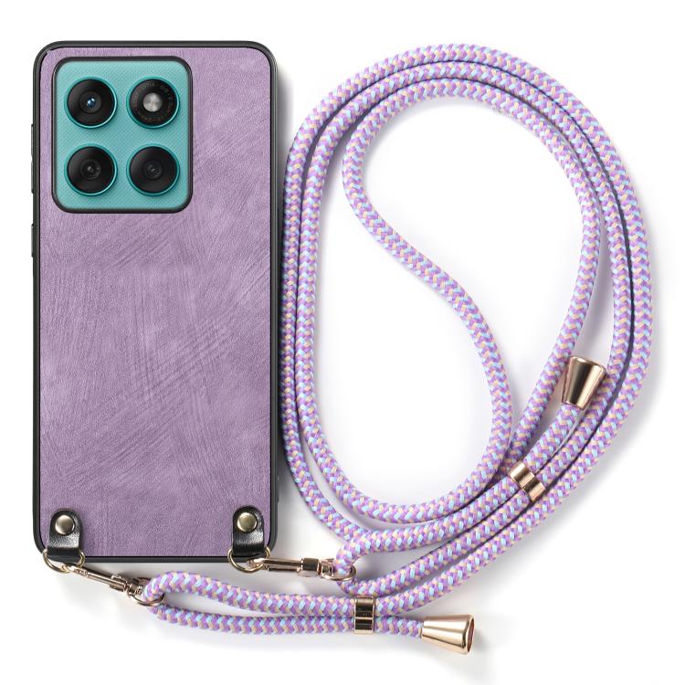For Motorola Edge 60 / 60s Vintage Leather PC Back Cover Phone Case with Crossbody Strap