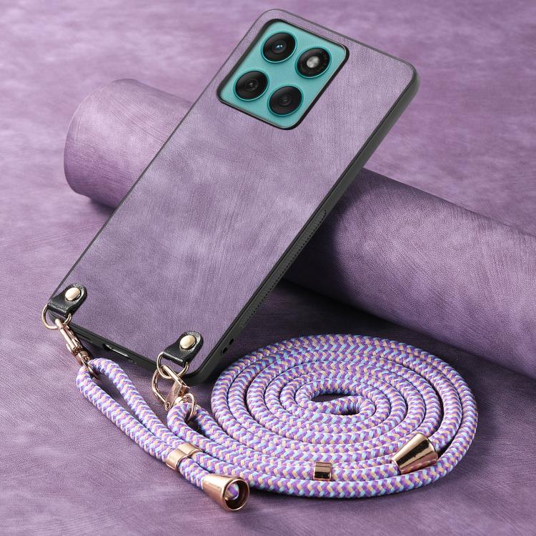 For Motorola Edge 60 / 60s Vintage Leather PC Back Cover Phone Case with Crossbody Strap