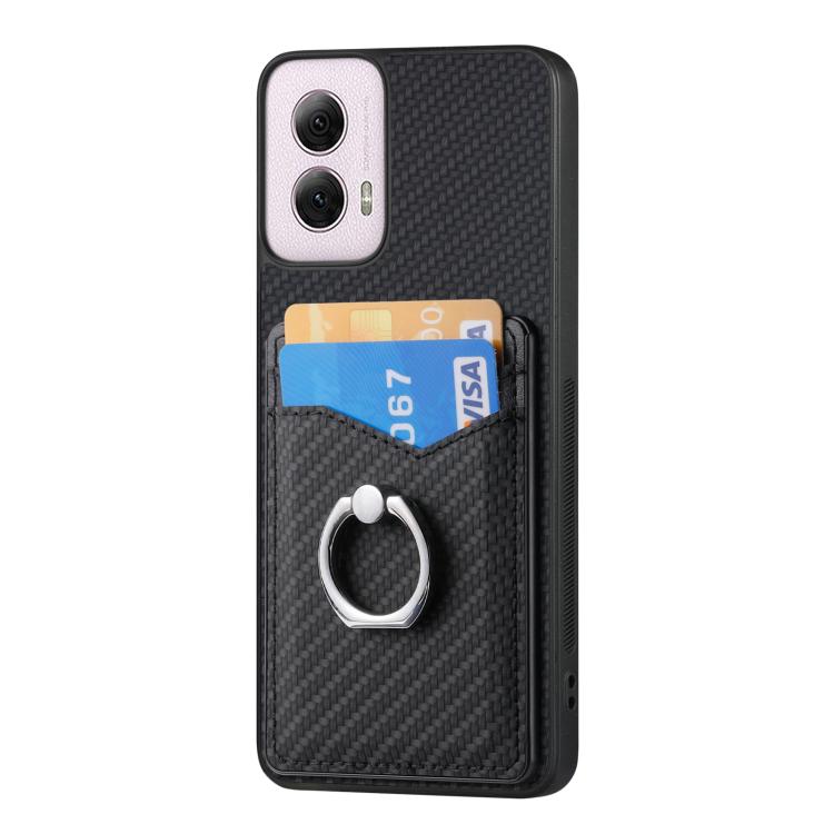 For Motorola Moto G Power 5G 2024 Carbon Fiber Card Wallet Ring Phone Case