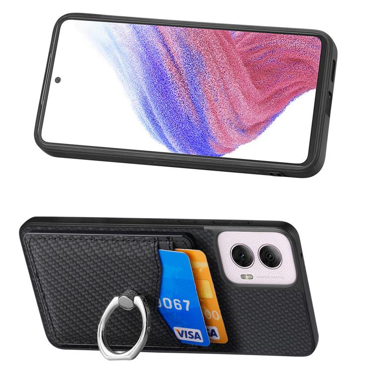 For Motorola Moto G Power 5G 2024 Carbon Fiber Card Wallet Ring Phone Case