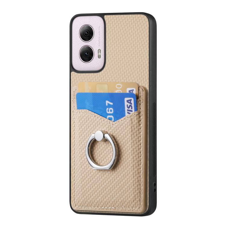 For Motorola Moto G Power 5G 2024 Carbon Fiber Card Wallet Ring Phone Case