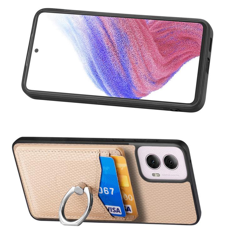 For Motorola Moto G Power 5G 2024 Carbon Fiber Card Wallet Ring Phone Case