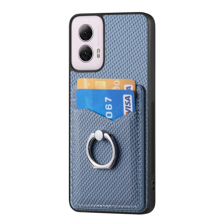 For Motorola Moto G Power 5G 2024 Carbon Fiber Card Wallet Ring Phone Case