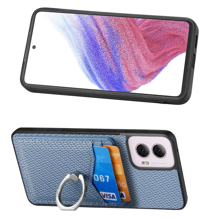 For Motorola Moto G Power 5G 2024 Carbon Fiber Card Wallet Ring Phone Case
