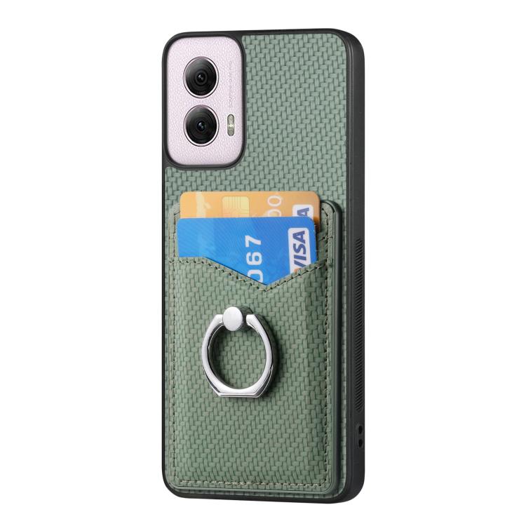 For Motorola Moto G Power 5G 2024 Carbon Fiber Card Wallet Ring Phone Case