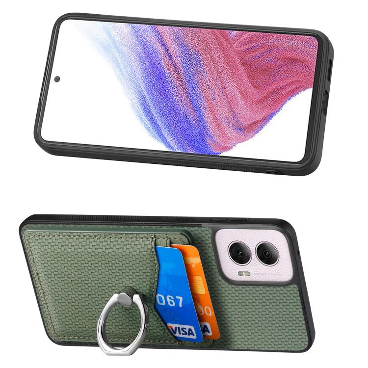 For Motorola Moto G Power 5G 2024 Carbon Fiber Card Wallet Ring Phone Case