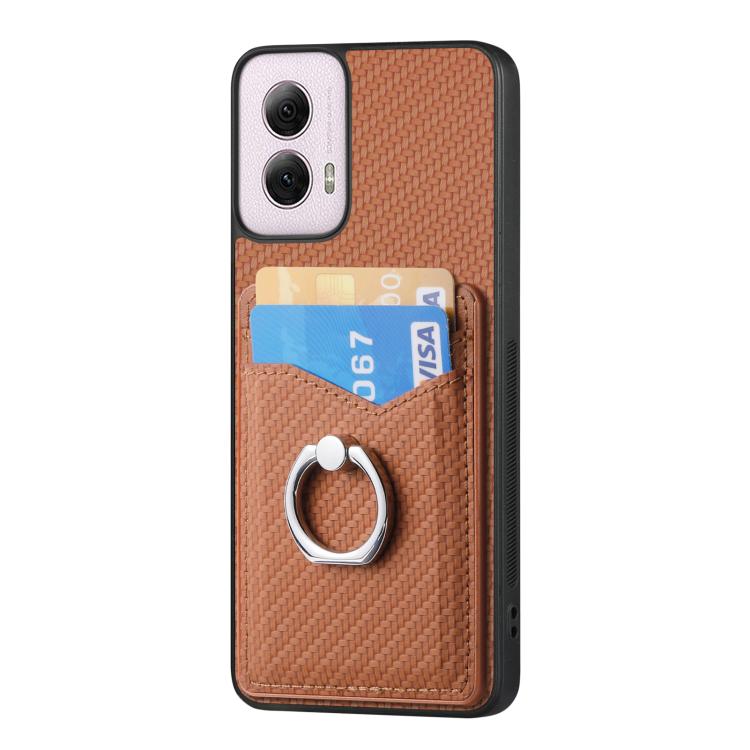 For Motorola Moto G Power 5G 2024 Carbon Fiber Card Wallet Ring Phone Case