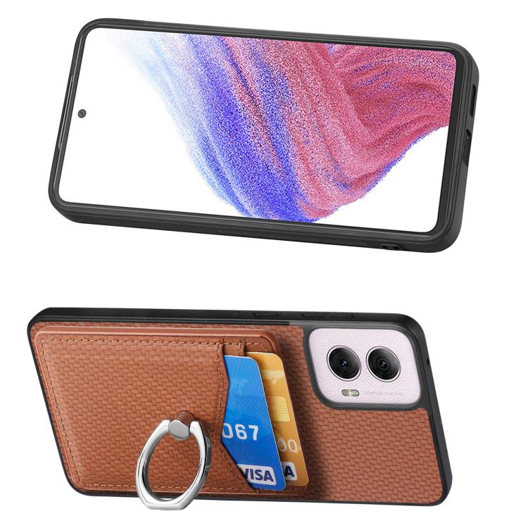 For Motorola Moto G Power 5G 2024 Carbon Fiber Card Wallet Ring Phone Case