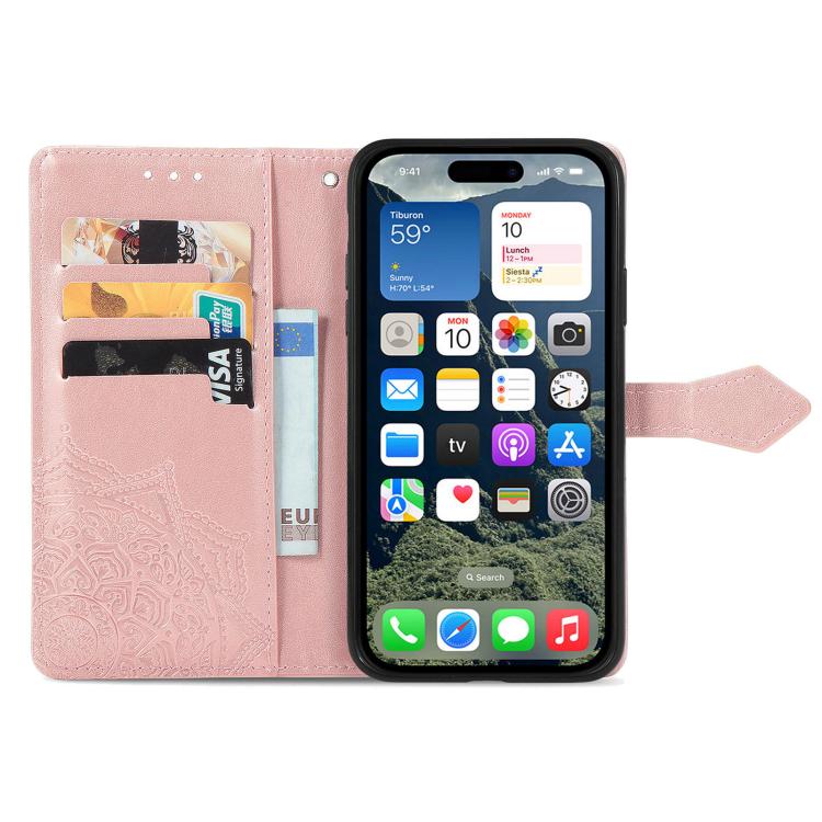 For iPhone 17e / 16e Mandala Flower Embossed Leather Phone Case