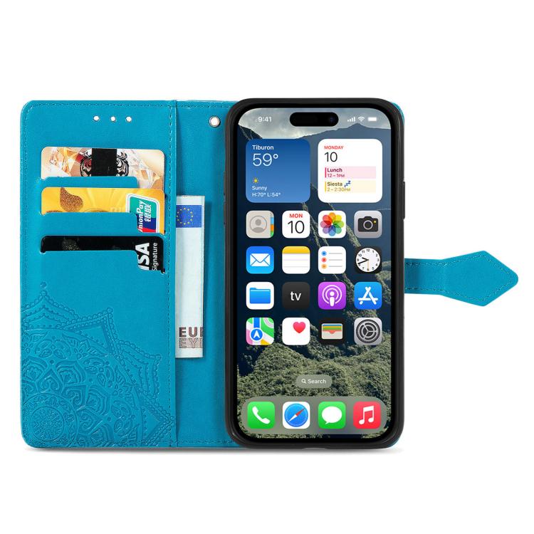 For iPhone 17e / 16e Mandala Flower Embossed Leather Phone Case