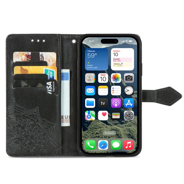 For iPhone 17e / 16e Mandala Flower Embossed Leather Phone Case