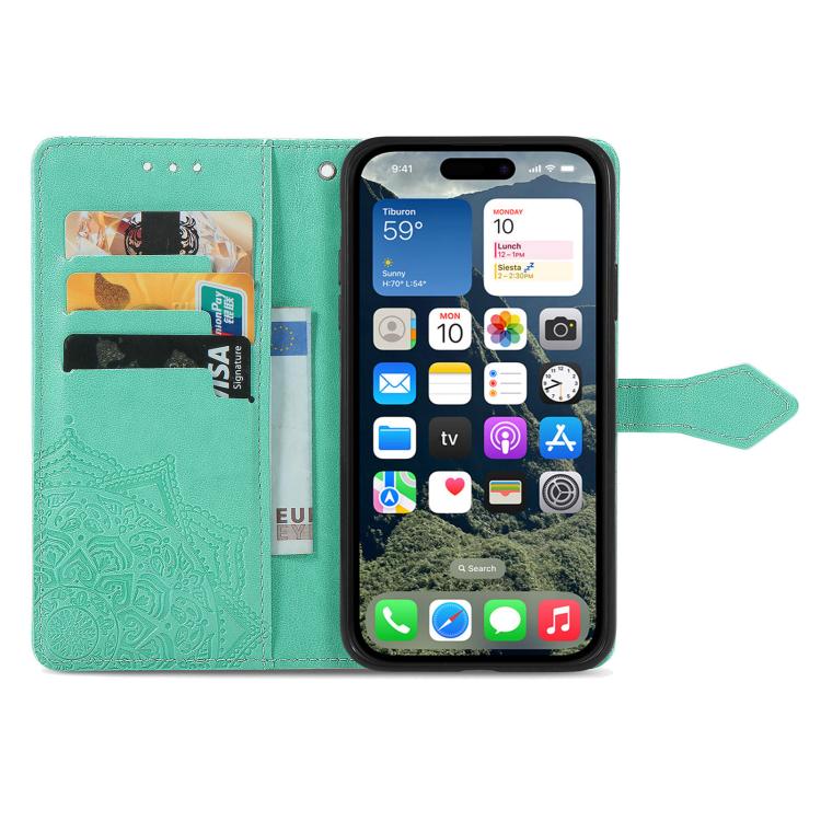 For iPhone 17e / 16e Mandala Flower Embossed Leather Phone Case