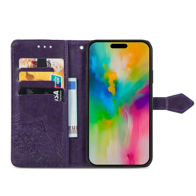 For iPhone 17 Mandala Flower Embossed Leather Phone Case